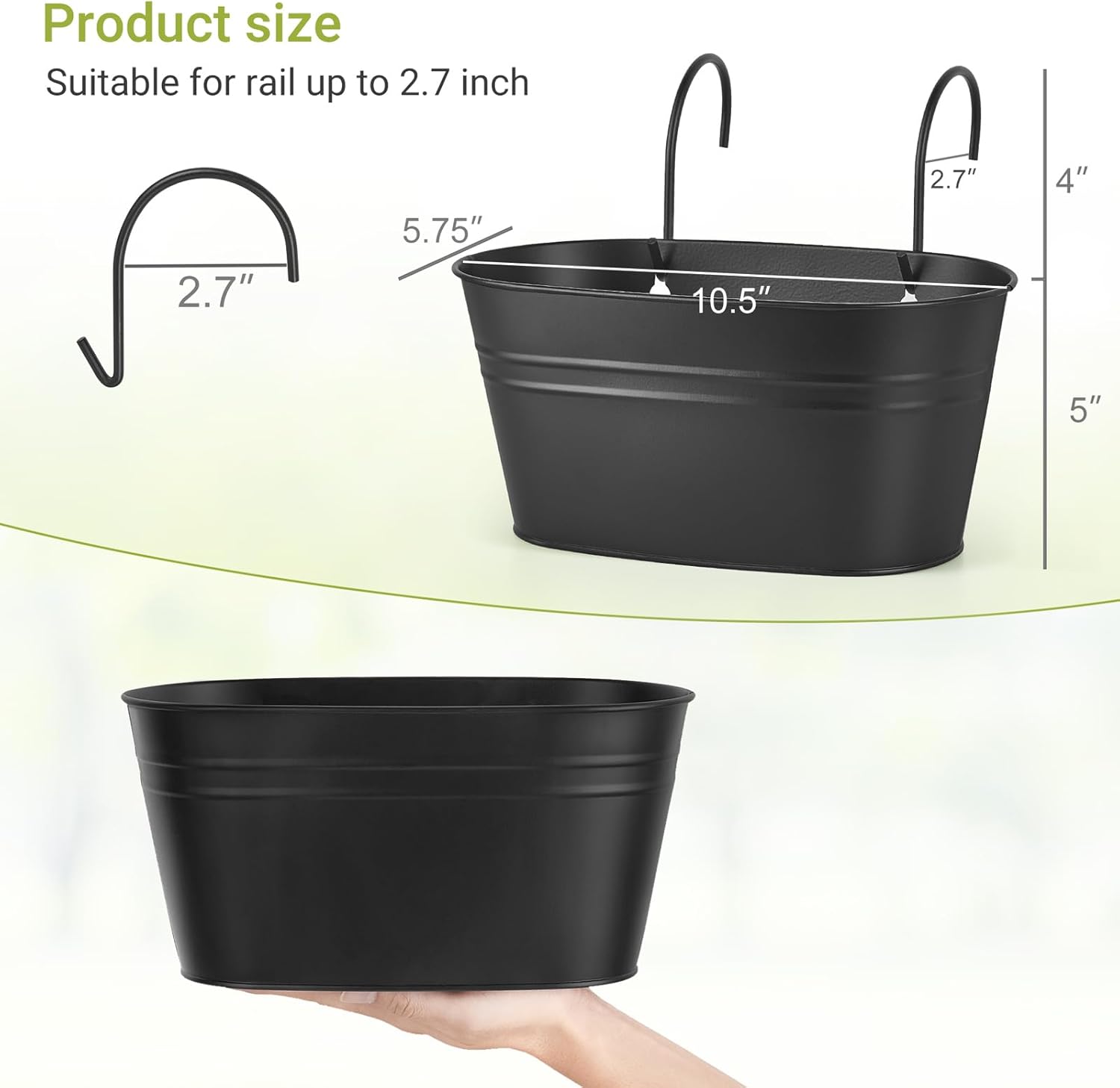 Dahey Metal Planter and Hanging Flower Pots for Railing Fence Outdoor Garden Decor