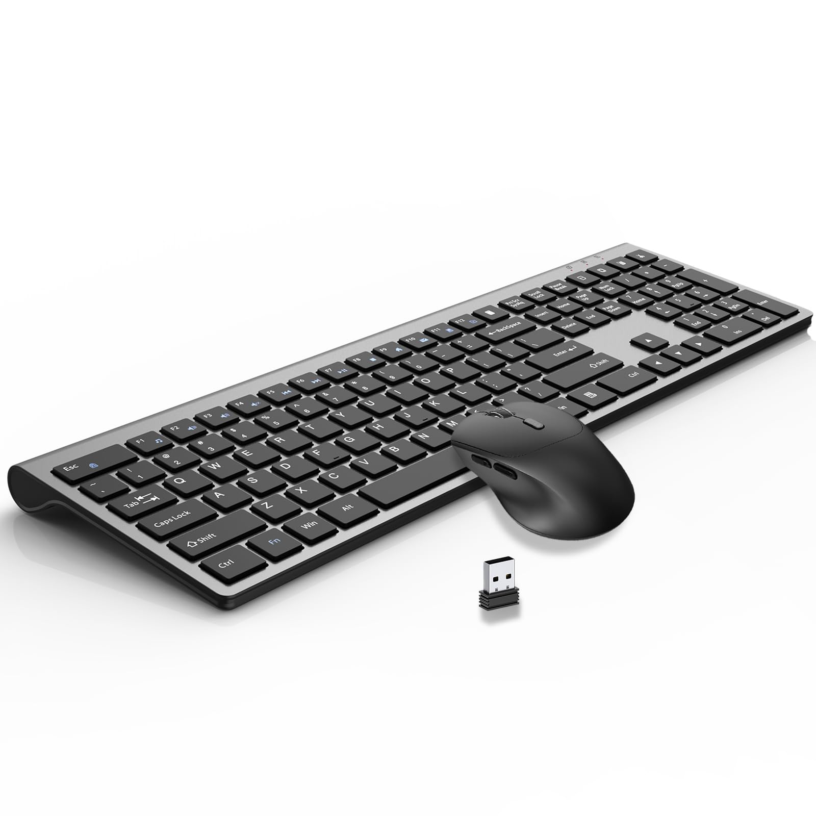 Photo 1 of ** missing Bluetooth plug-in **Wireless Keyboard and Mouse Combo, Silent Full-Size Computer Keyboard with Calculator Button, 2400 DPI Ergonomic Mouse, Quiet Click, USB Cordless Mice Set for Laptop PC Windows Mac - Black & Grey