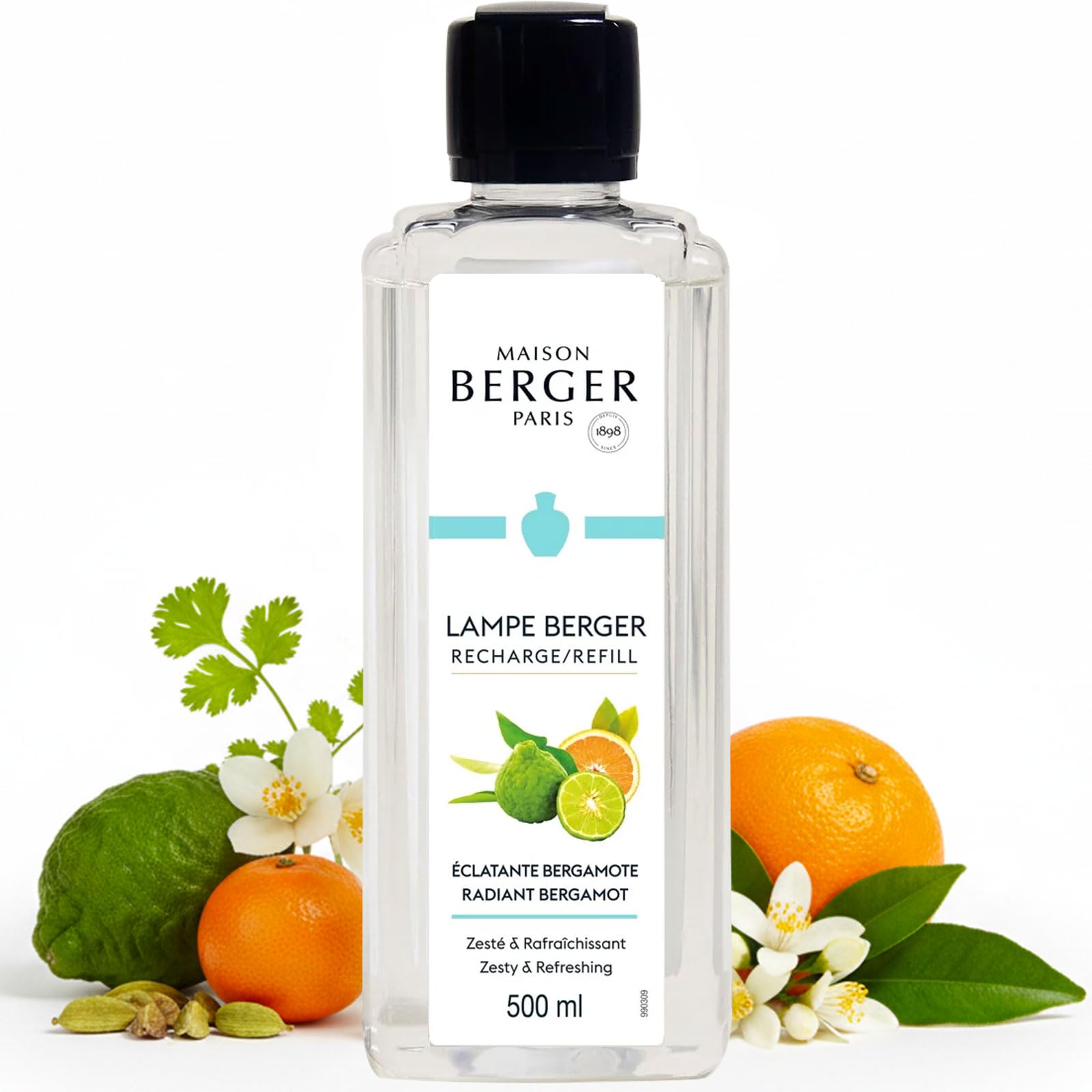 MAISON BERGER Radiant Bergamot Lamp Berger Fragrance Refill, 500 mL – 2-in-1 Catalytic System, Neutralizes Odours Then Diffuses Fragrance, Sparkling Citrus Zest with a Soft Woody Base