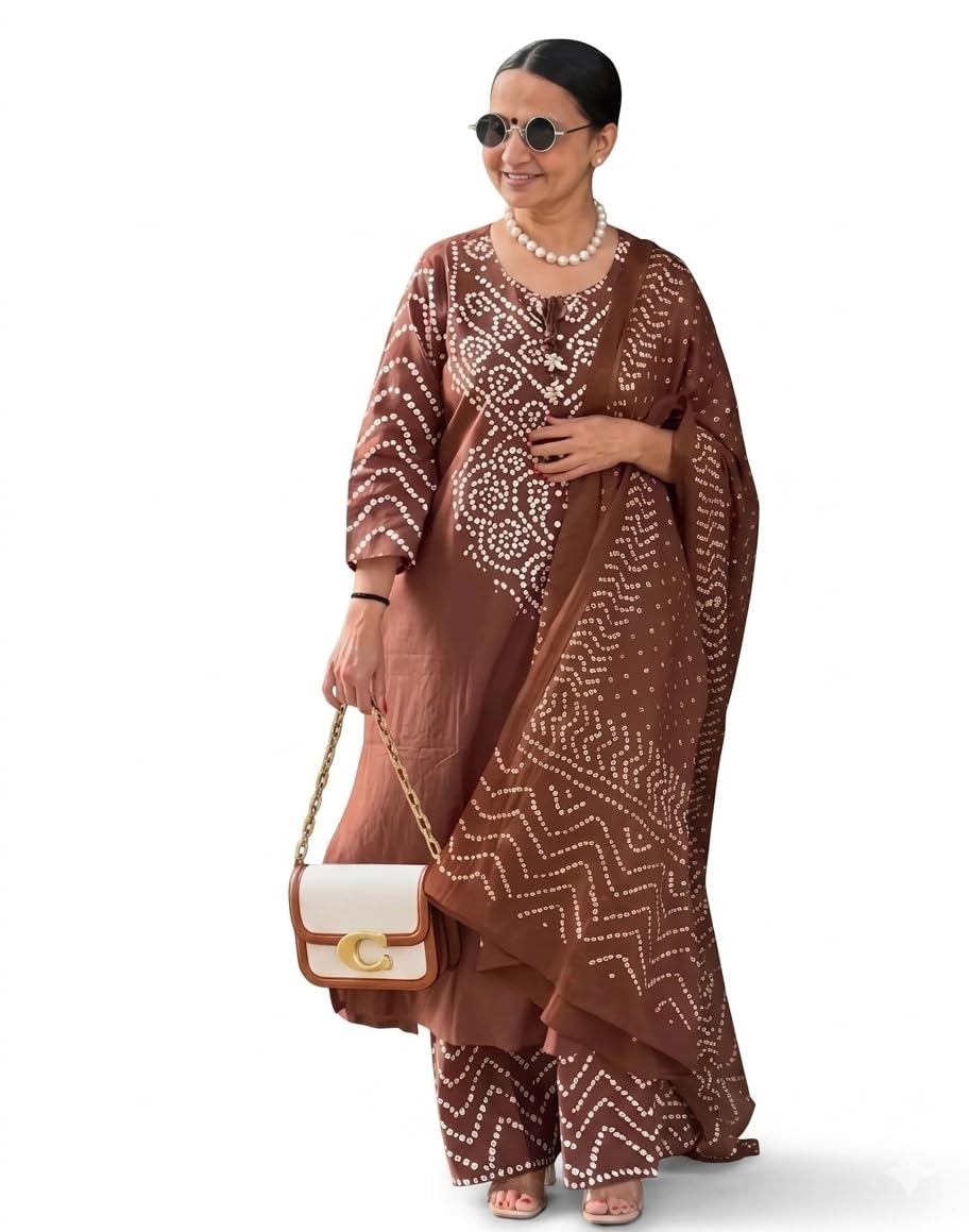 Women's Bandhani Print Kurta Pant Set, Pink, Cotton, Traditional Indian Style with Dupatta-image-6