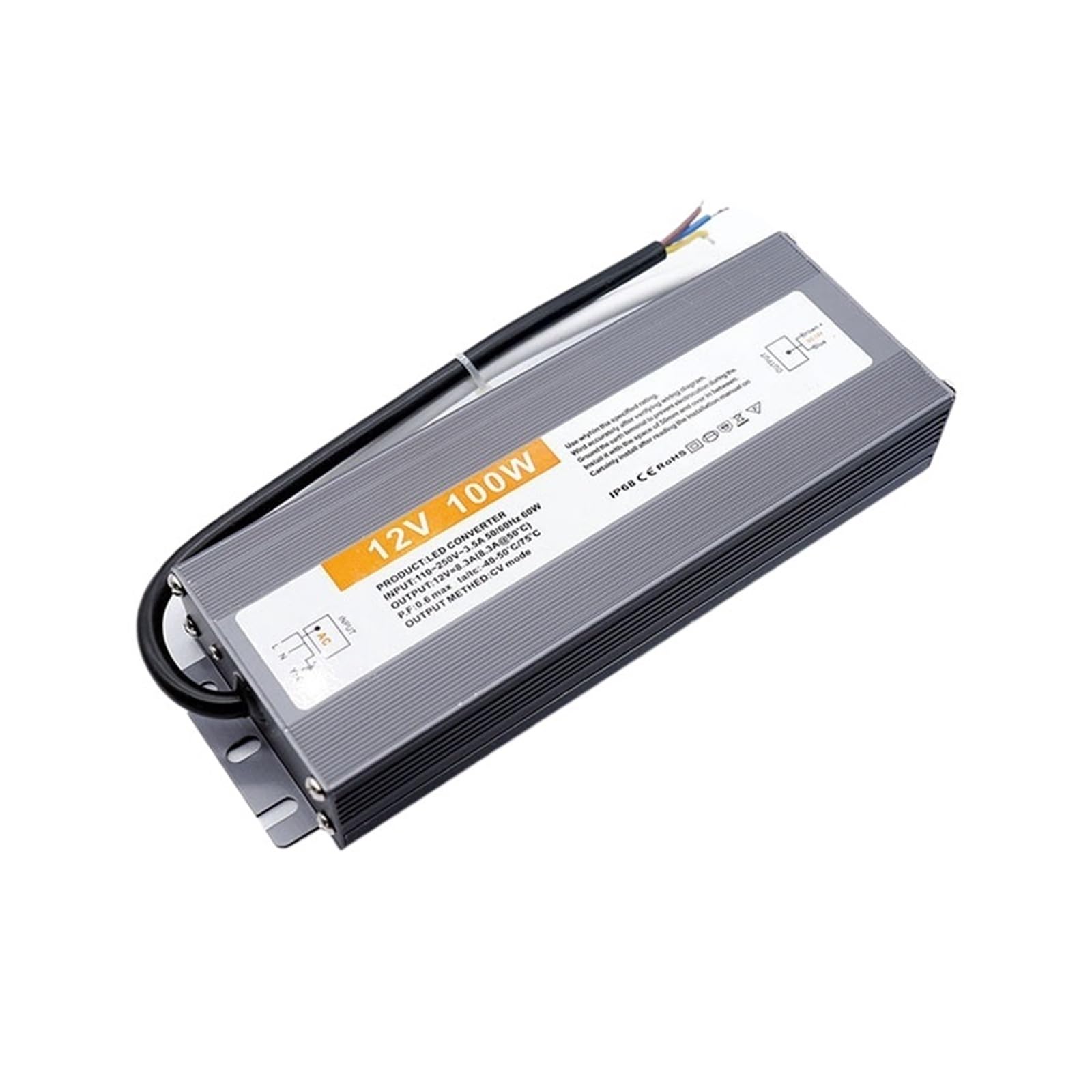 Alimentatore 12V 150w 100w 80w 60w LED impermeabile IP67 driver led Trasformatore da 110V-220V a 12v adatto for lampadine a strisce LED(12V 100W)