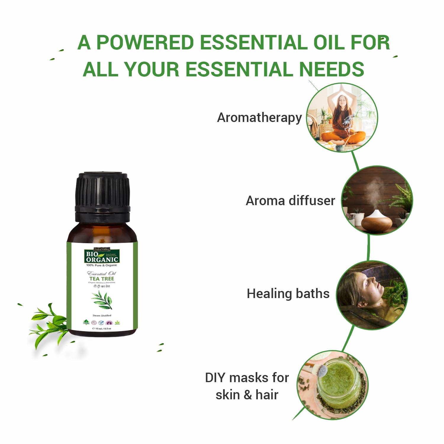 Indus Valley 100% Pure Natural & Organic Undiluted Tea Tree Essential Oil with Glass Dropper for Hair Growth, Skin, Acne, Face, Dandruff, Aromatherapy, Bah Oil & Diffuser (15ml) 4