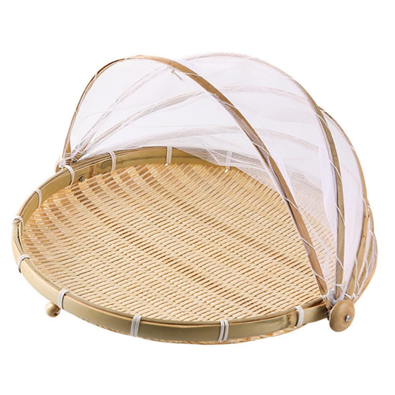 HAKIDZEL Bread Basket Food Serving Tent Basket Bamboo Woven Picnic Supplies Mesh Cover for Outdoor