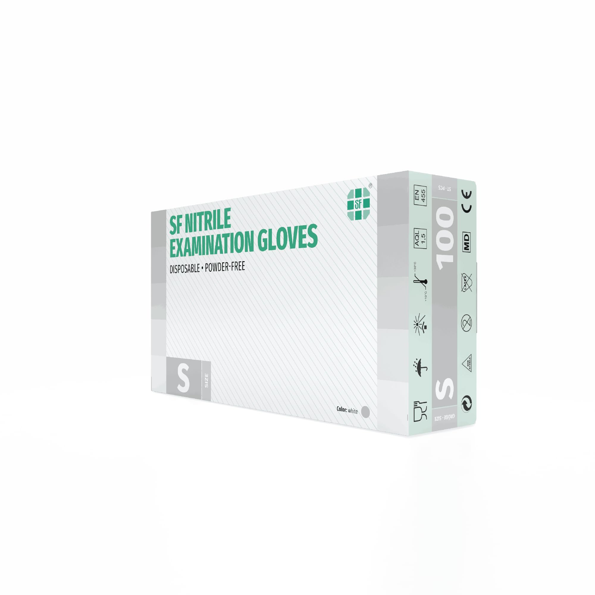 SF Guantes de nitrilo S blancos – 1000 (10x100) unidades, guantes desechables sin polvo, sin látex, médicos y de examen, aptos para cocina, limpieza, cosmética y uso doméstico