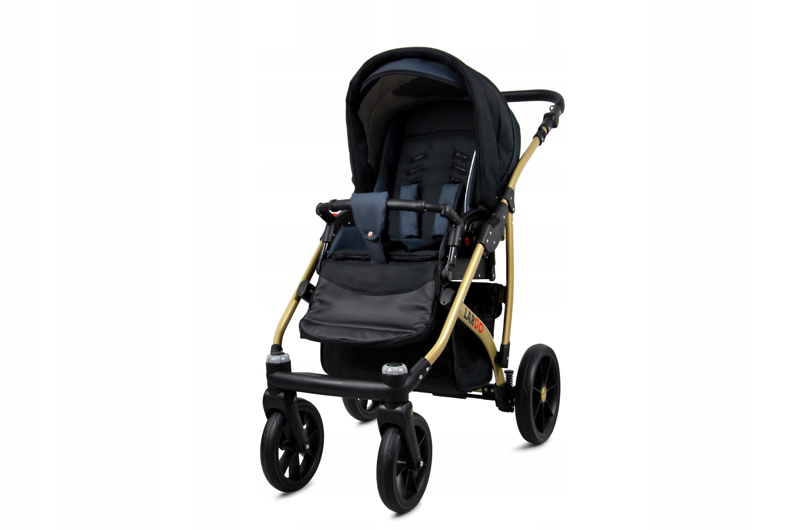 BabyLux Zestaw wózków dziecięcych 4 w 1 – Largo – w zestawie wanienka dla niemowląt, fotelik sportowy, fotelik samochodowy, stacja bazowa ISOFIX – fotelik samochodowy – zestaw wózków dziecięcych