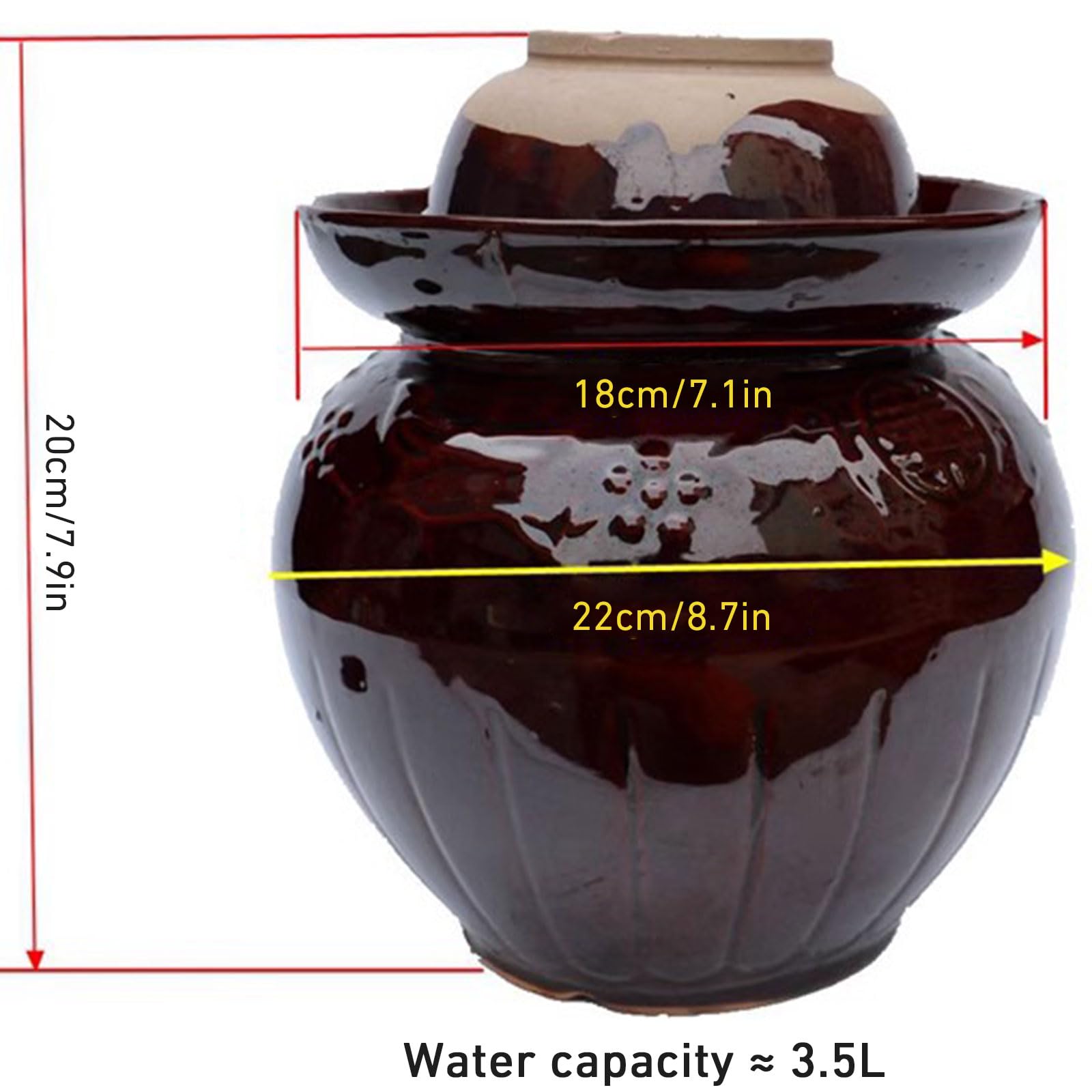 Garnek fermentacyjny z pokrywką z uszczelką wodną - Tradycyjny chiński ceramiczny garnek do kiszenia kapusty - Kamionkowy fermentator do sosu kimchi, warzenia kombuchy,3.5L