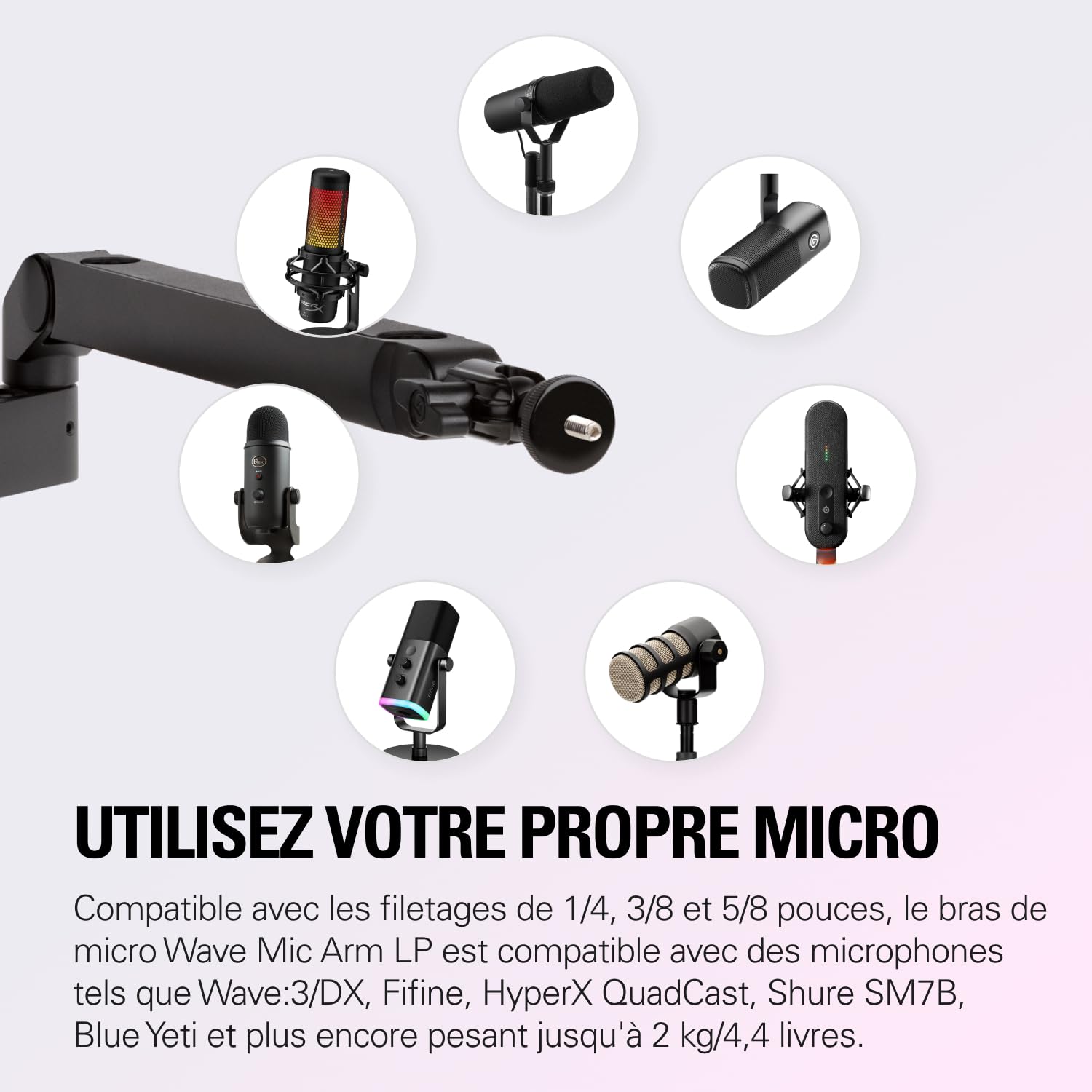 Elgato Wave Mic Arm LP - Perche de micro haut de gamme compacte avec passe-câbles, pince pour bureau, fixation polyvalente, entièrement réglable, idéale pour podcasts, streaming, jeux, télétravail