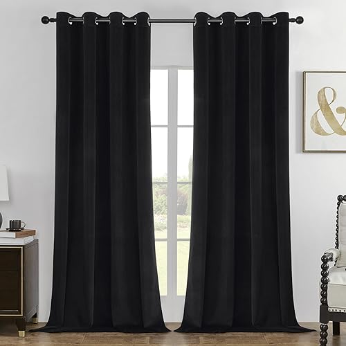 Miniatura 14 de Joydeco Cortinas negras 100% opacas de 84 pulgadas, 2 paneles, cortinas de terciopelo negro con aislamiento térmico de lujo para dormitorio, sala de