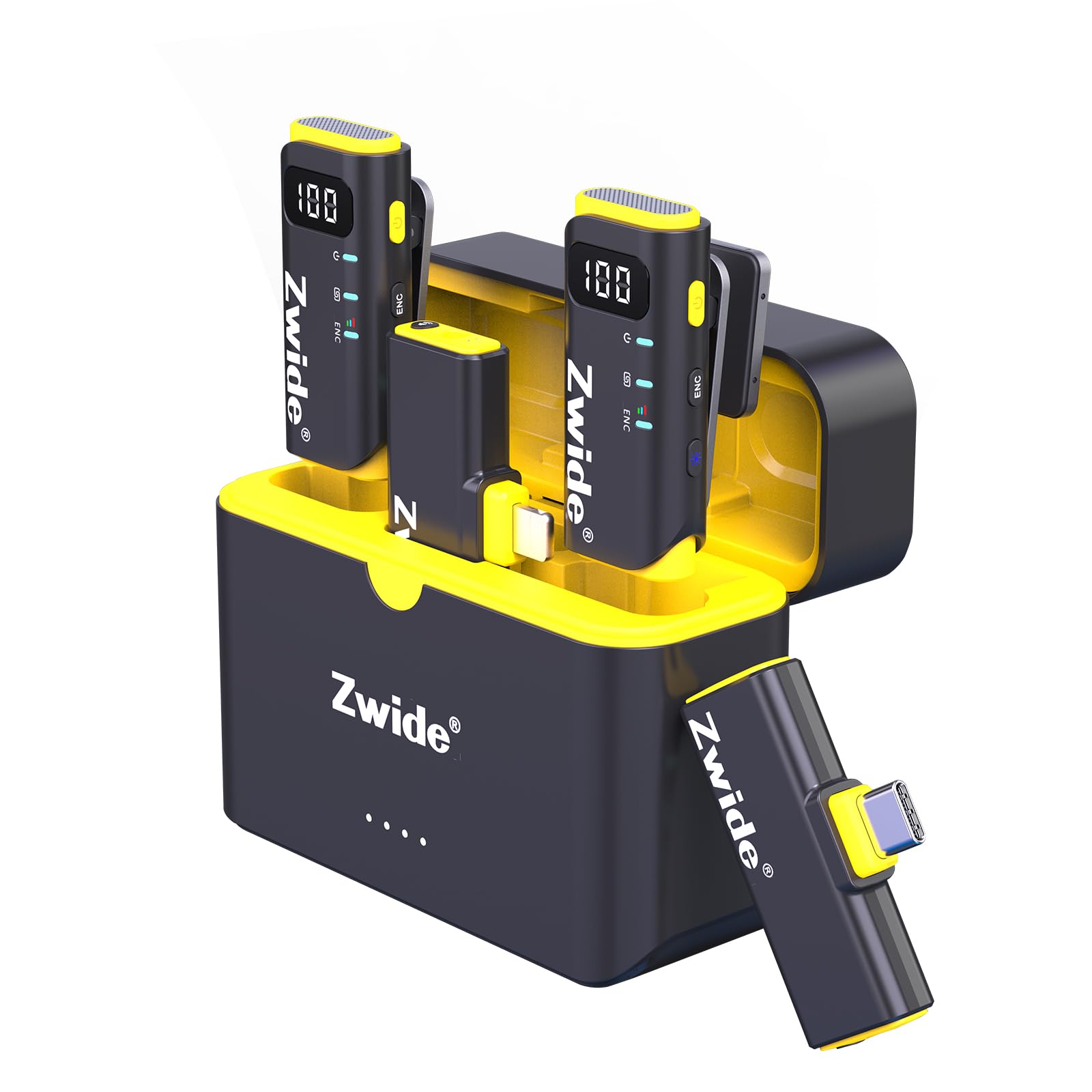 Wireless Lavalier Microphone with Charging Case M3-CL(2to2)+C3, Plug and Play, Compact Mini Lapel Mics with Magnetic Clip, USB-C and Lightning Port, Compatible with Android & Apple iPhone Device