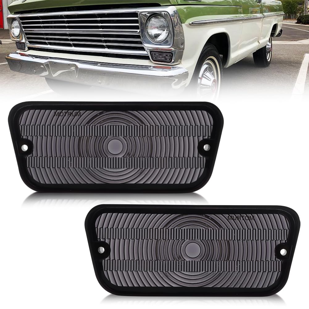 MOTRUM Front Turn Signal Lens Set Compatible with Fo-rd F100 F-100 1967 1968 1969 1970 1971, [DOT] [IP67 Waterproof] Side Marker Lights Housing [No