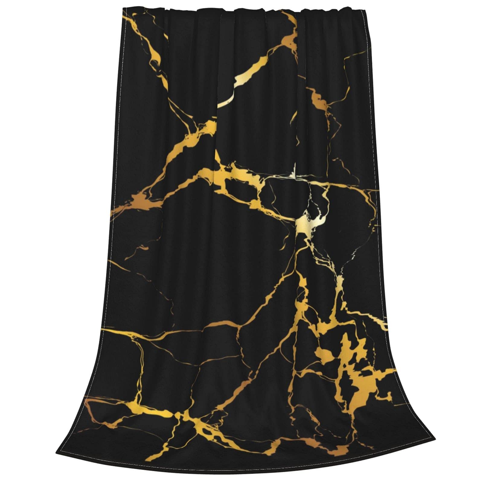 Coperta In Microfibra Plaid 80x60 Cm Marmo Nero E Oro - Morbida Per Divano E Letto - 2