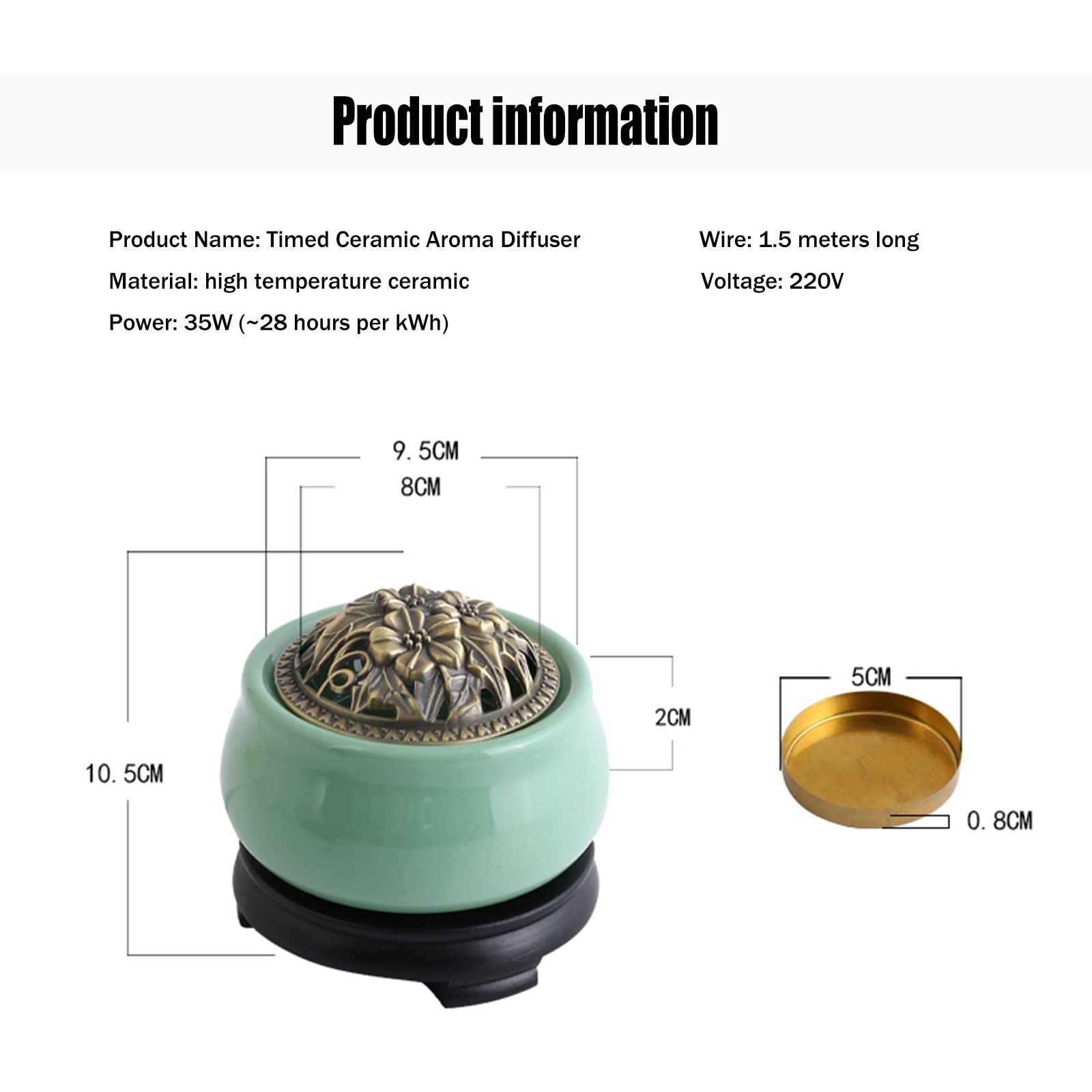 Bruciatore di incenso elettrico ceramico, Bruciatori per oli essenziali regolabili a temperatura, diffusori di frankincence Resina Agarwood Candele Portaincenso, Home/UFFICIO/BAR Titolare di incenso