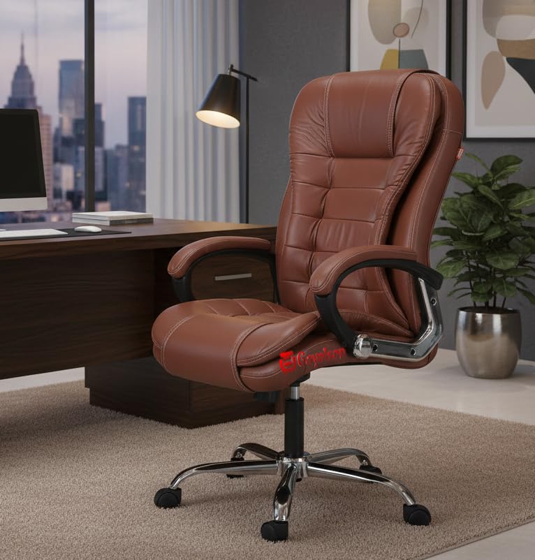 Image of GOYALSON Doctor Ortho Lumbar Support Spine Care High Back Office Executive Boss Black Revolving Chair | Made in India (Bolish Handle Tan)