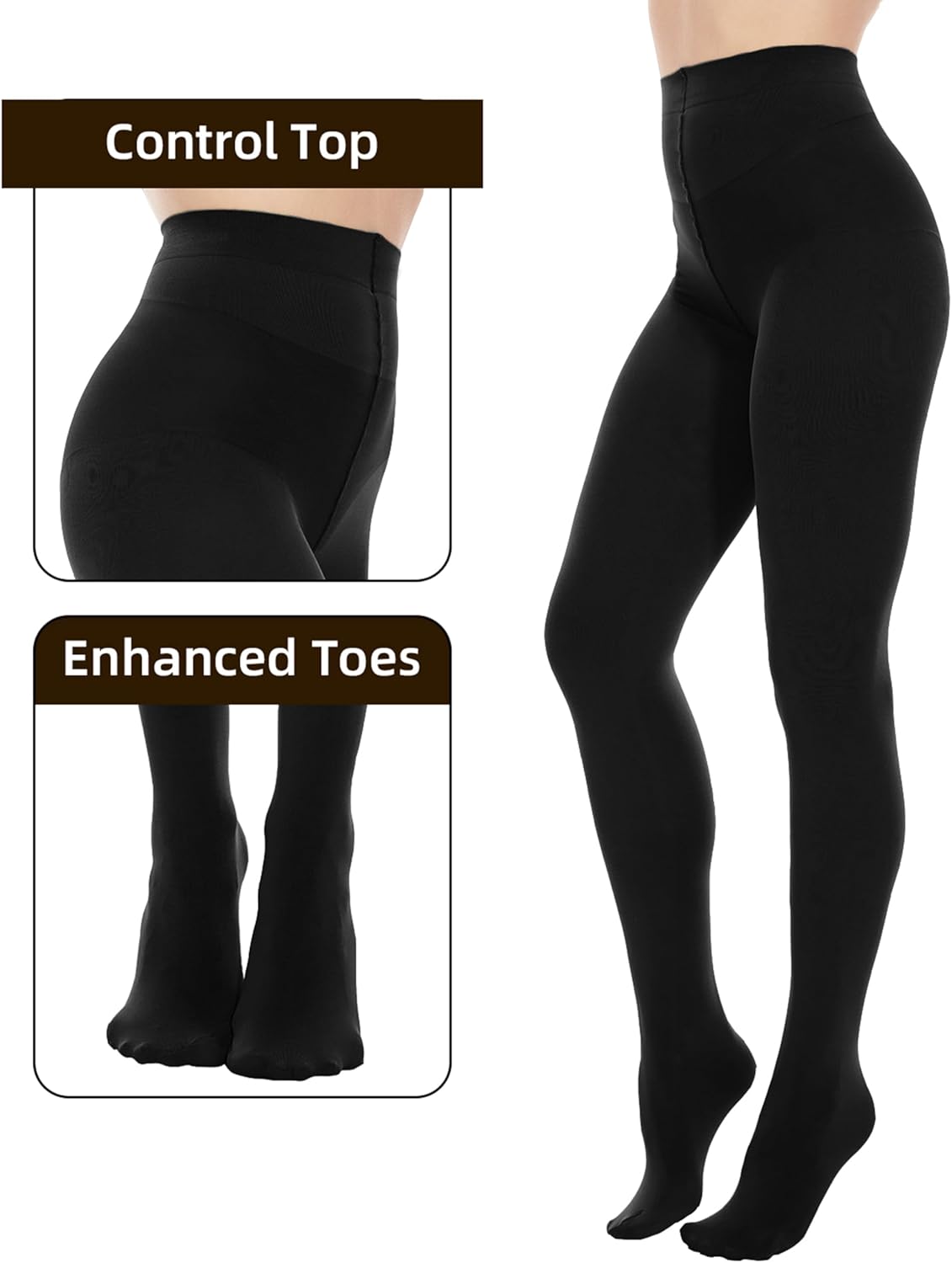 Citystl 2 Pairs Plus Size Tights for Women, 80D Opaque Black Tights, Solid Color Soft Microfiber - Image 2