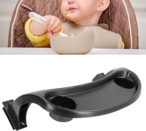 Miniatura 5 de Asixxsix Bandeja universal para refrigerios para cochecito, organizador de cochecito de plástico negro con bandeja de aperitivos y portavasos