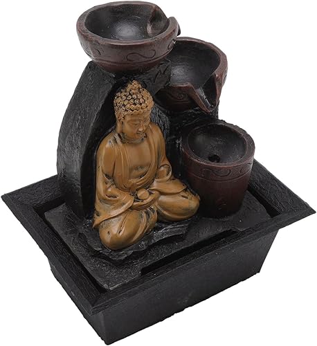 Miniatura 8 de Mumusuki Fuente de Buda, fuente de mesa de relajación de 3 niveles, fuente de agua de Buda, escultura decorativa con luz LED, ciclo de agua para