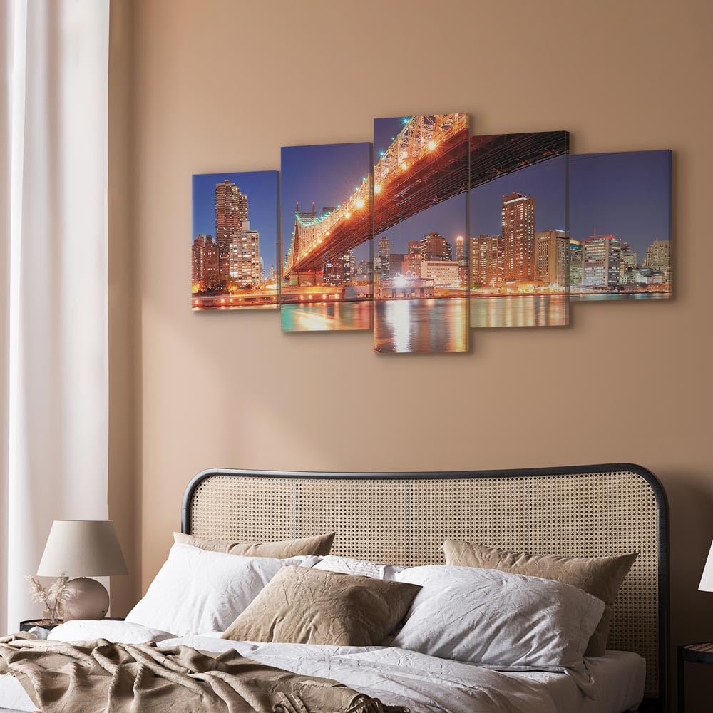 B&D XXL - Quadro Acustico New York 5 pezzi schiuma acustica Quadri Moderni Grandi - Camera da Letto Matrimoniale - Stampa su Tela - Pannelli Fonoassorbenti Decorativi - Fonoassorbente