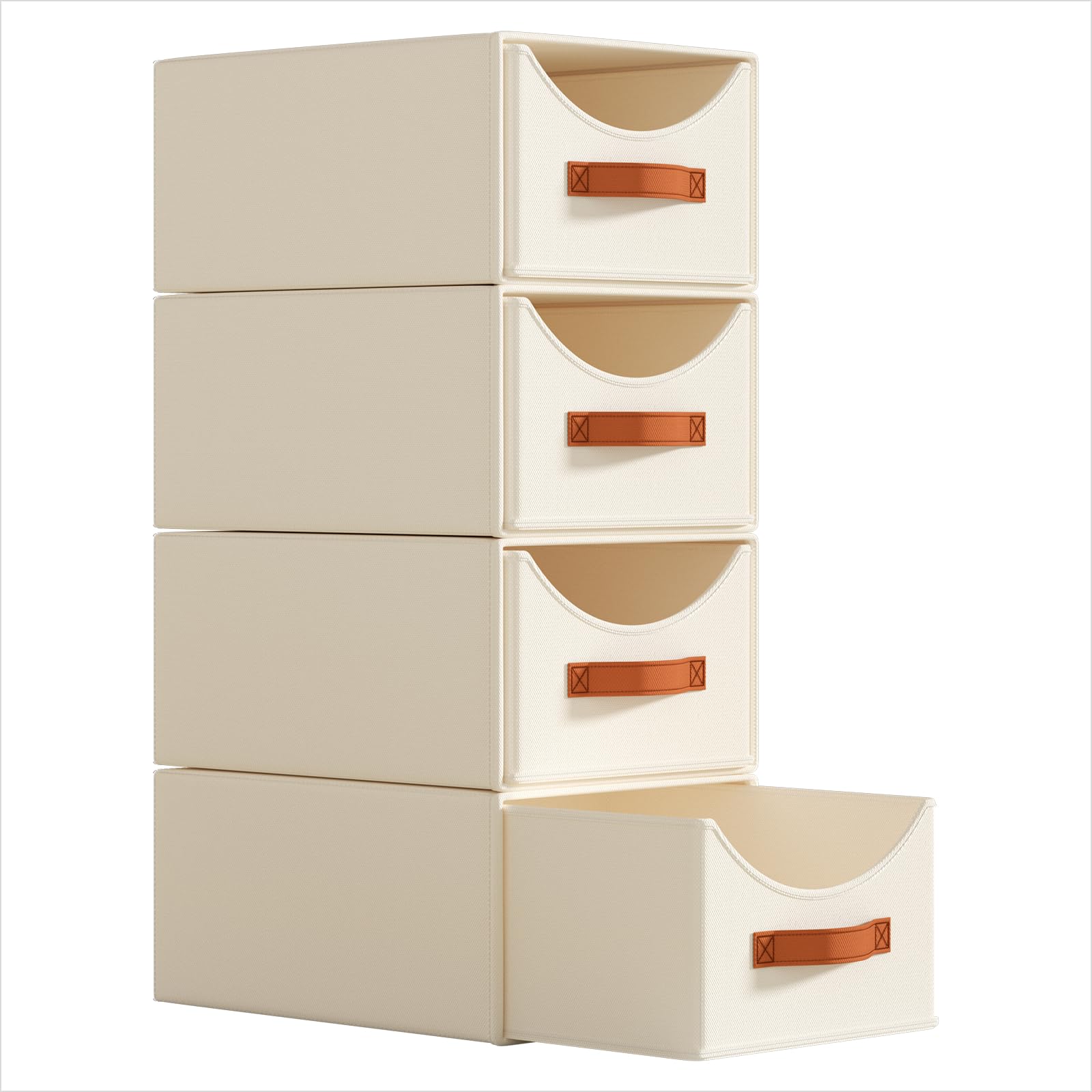 Homsorout Lot de 4 tiroirs de rangement empilables – Bacs de rangement pliables avec tiroirs, panier de rangement en tissu pour chambre à coucher, salon, dortoir, beige