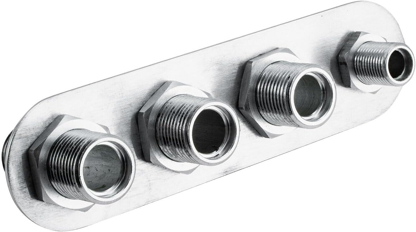 1 pc 4 Port Billet Aluminum Firewall Heater Hose AC Bulkhead Fitting A/C Bulkhead In –Line Silver