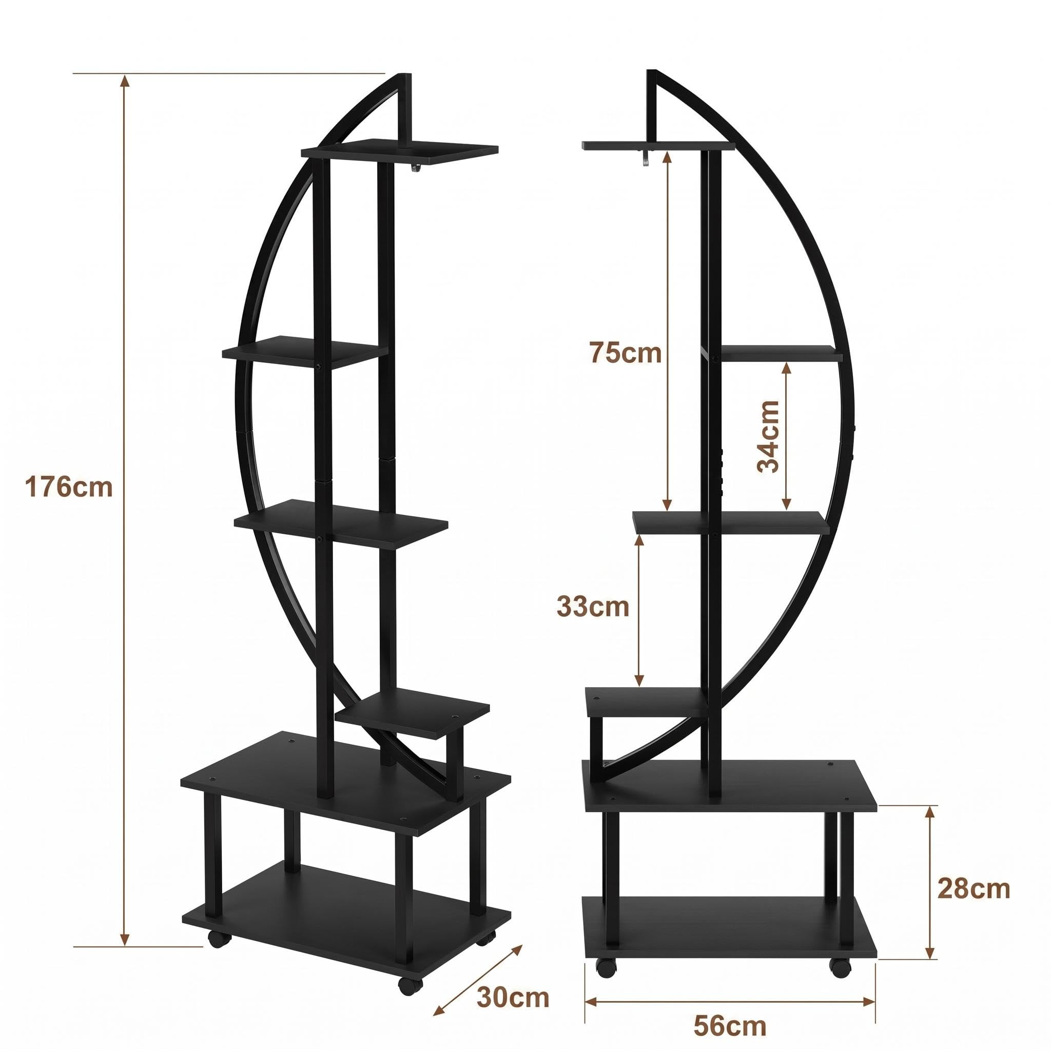 Lot 2 supports plantes demi-lune 6 niveaux 175,8cm noir