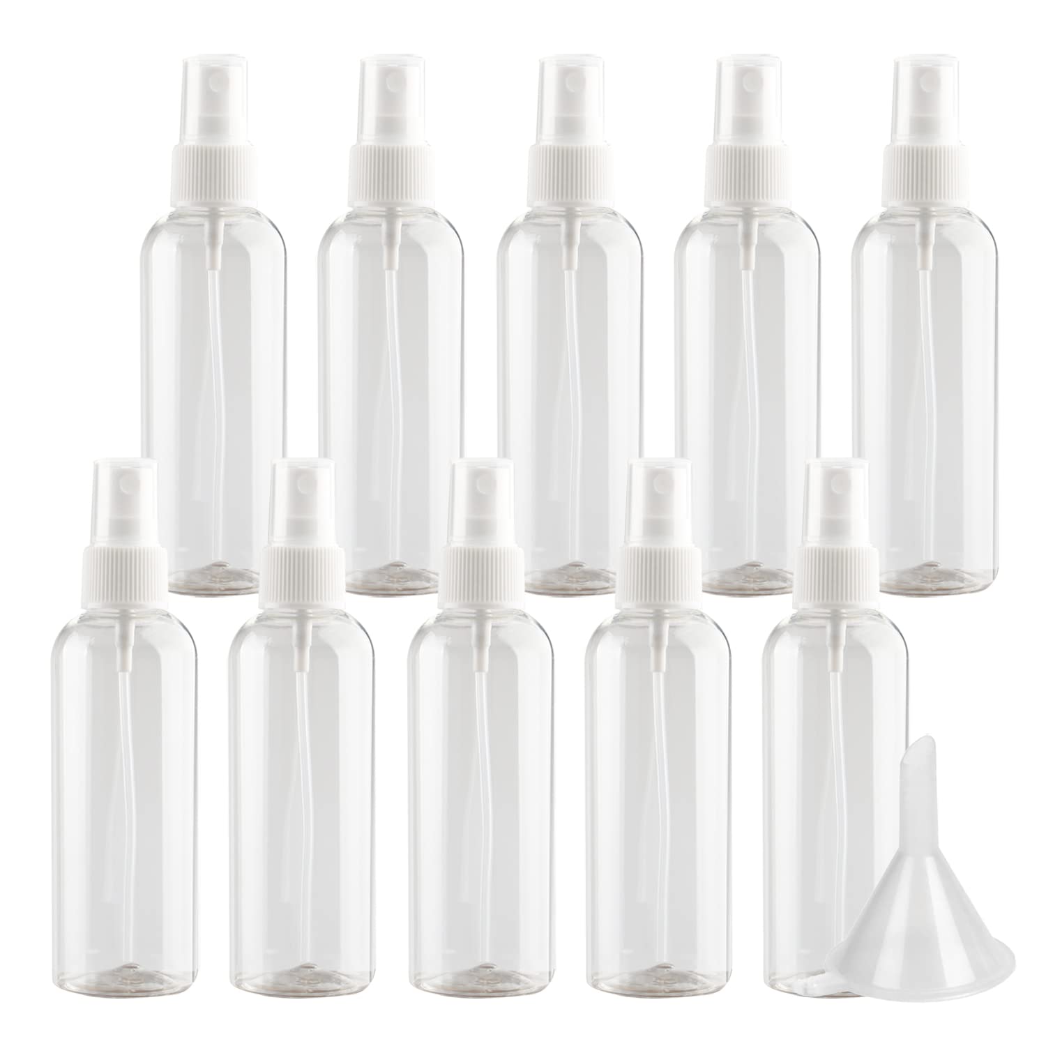 100 Piezas 100ml Transparente Recargable Botellas Con Sprayer Blanco para Limpieza Fina Botella de Spray Vacías Plástico, para Perfume Viaje Artículos de Agua Cosmético Alcohol + 1 x Embudo