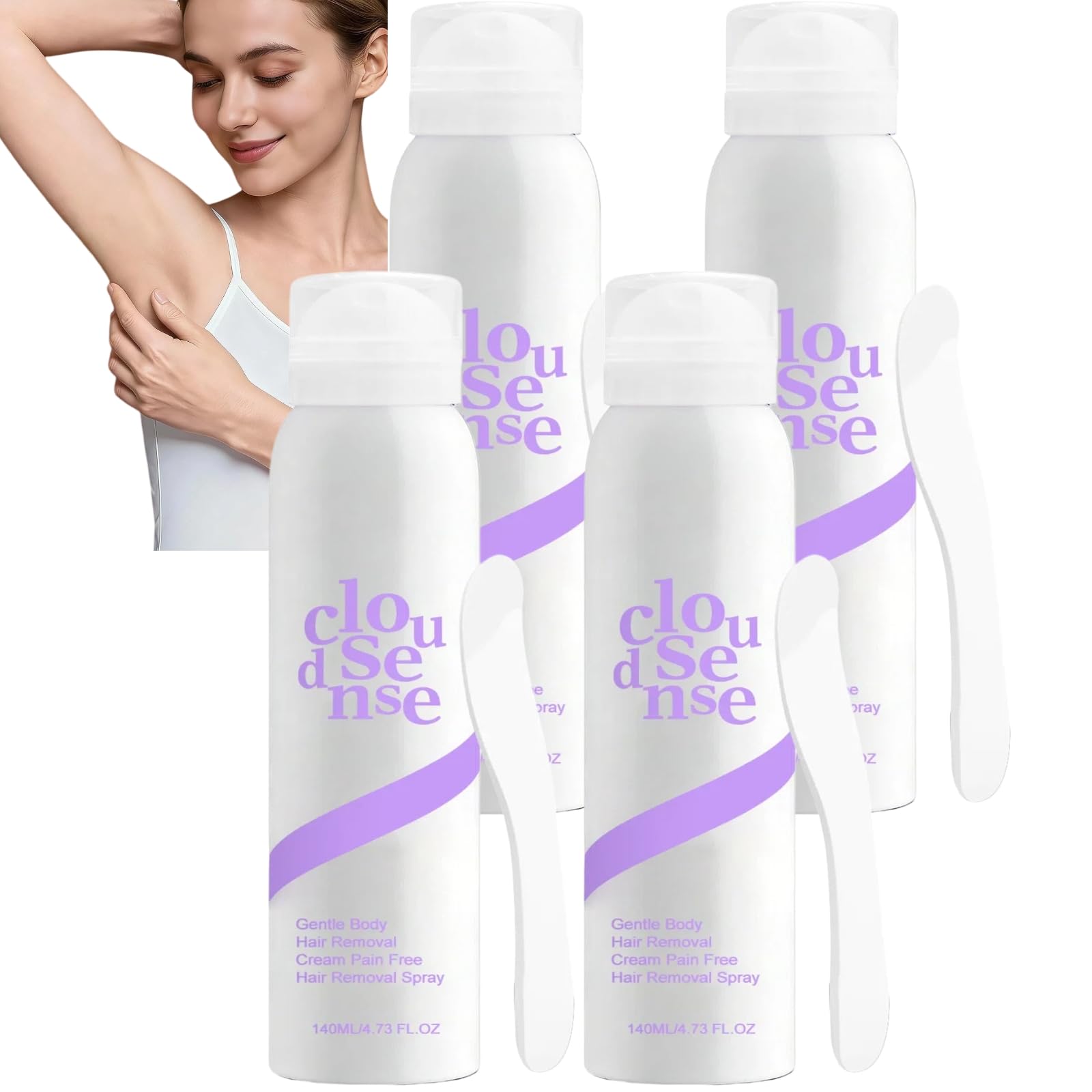 Schiuma depilatoria Cloud Sense, crema depilatoria indolore con aloe vera e acido ialuronico per maglia, gambe, braccia e maglie. Morbido e sicuro, adatto a tutti (4 pezzi)