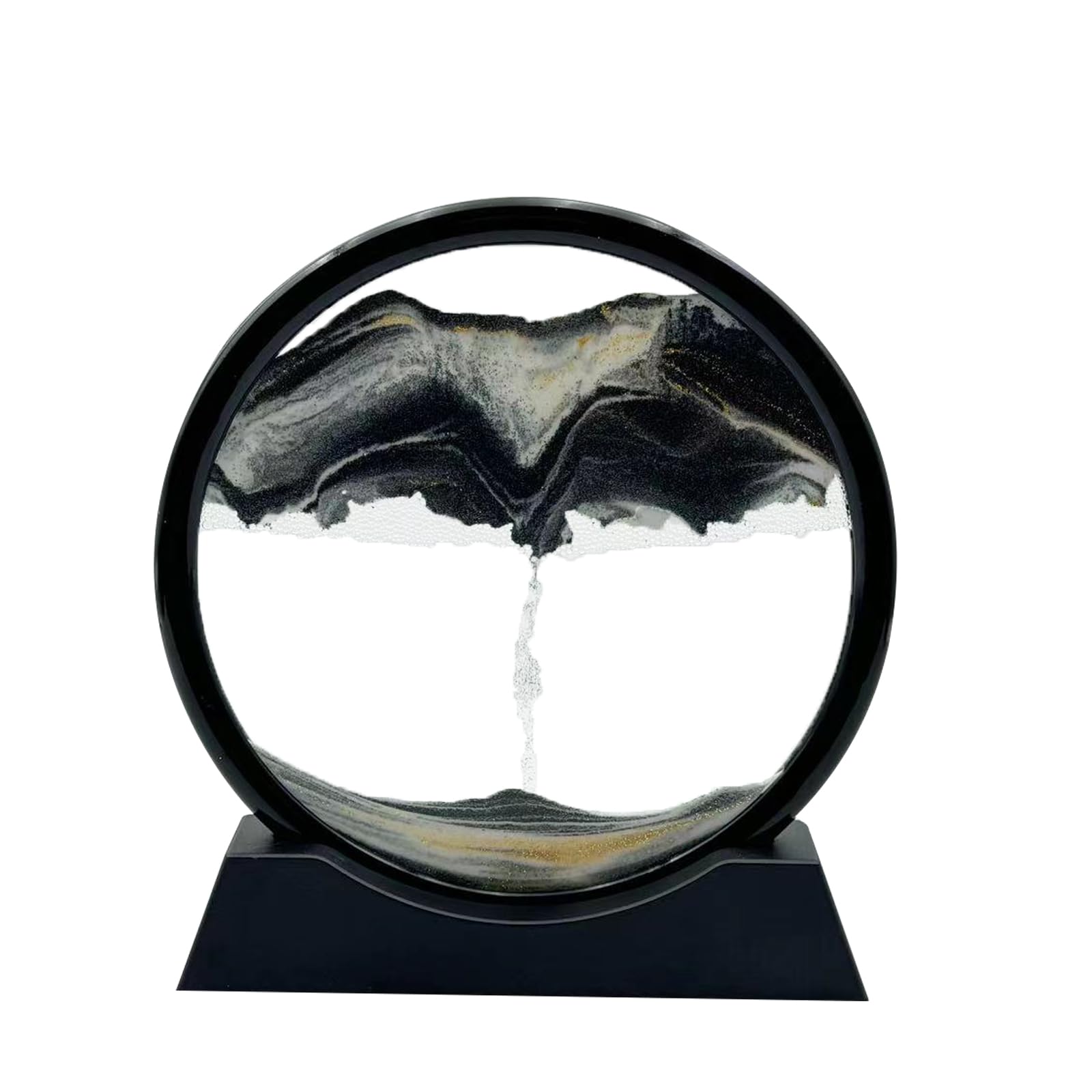 AzureLeap Moving Sand Art Liquid Motion, 3D Deep Sea Sandscape Color Quicksand Decor, Round Glass Moving Sand Art Picture Relaxing Desktop Home Office Work Decor (7 inch-BLACK)