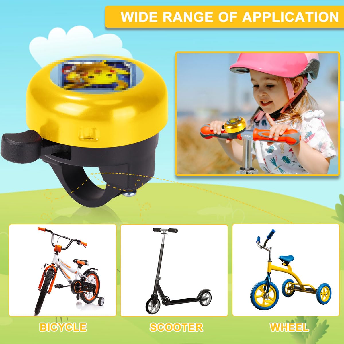 Kinderfahrradklingel – Buntes Design Mit Lauten 75 DB – Für Lenker 20-23 Mm – Einfache Montage – Für Fahrrad, Roller, Dreirad & Laufrad
