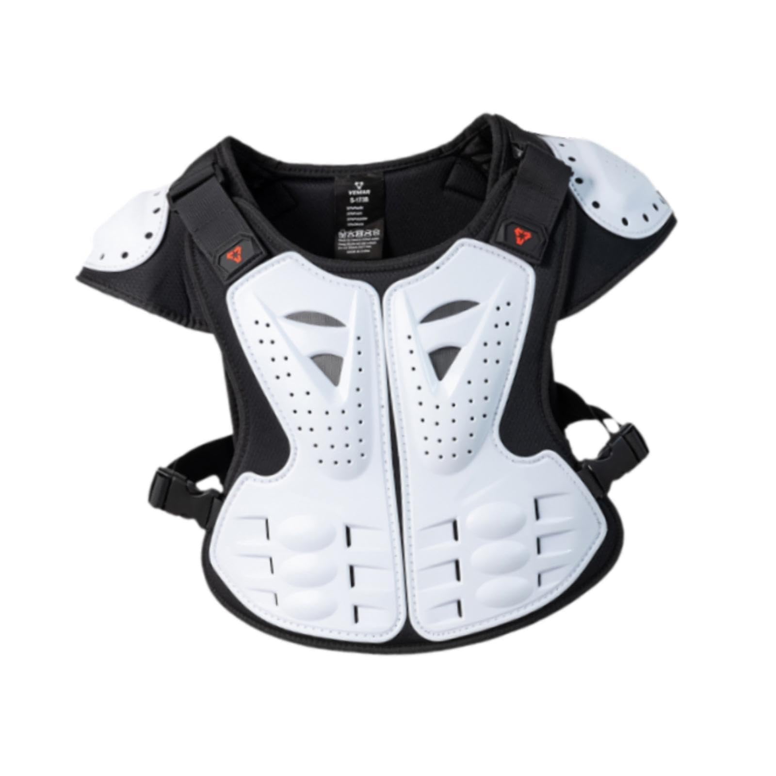 Harilla Chaleco de Motocicleta con Protección Corporal, Protección de Hombros, Chaleco Anticaída para El Pecho Y La Espalda para Patineta, Motocross Y Niños, Blanco
