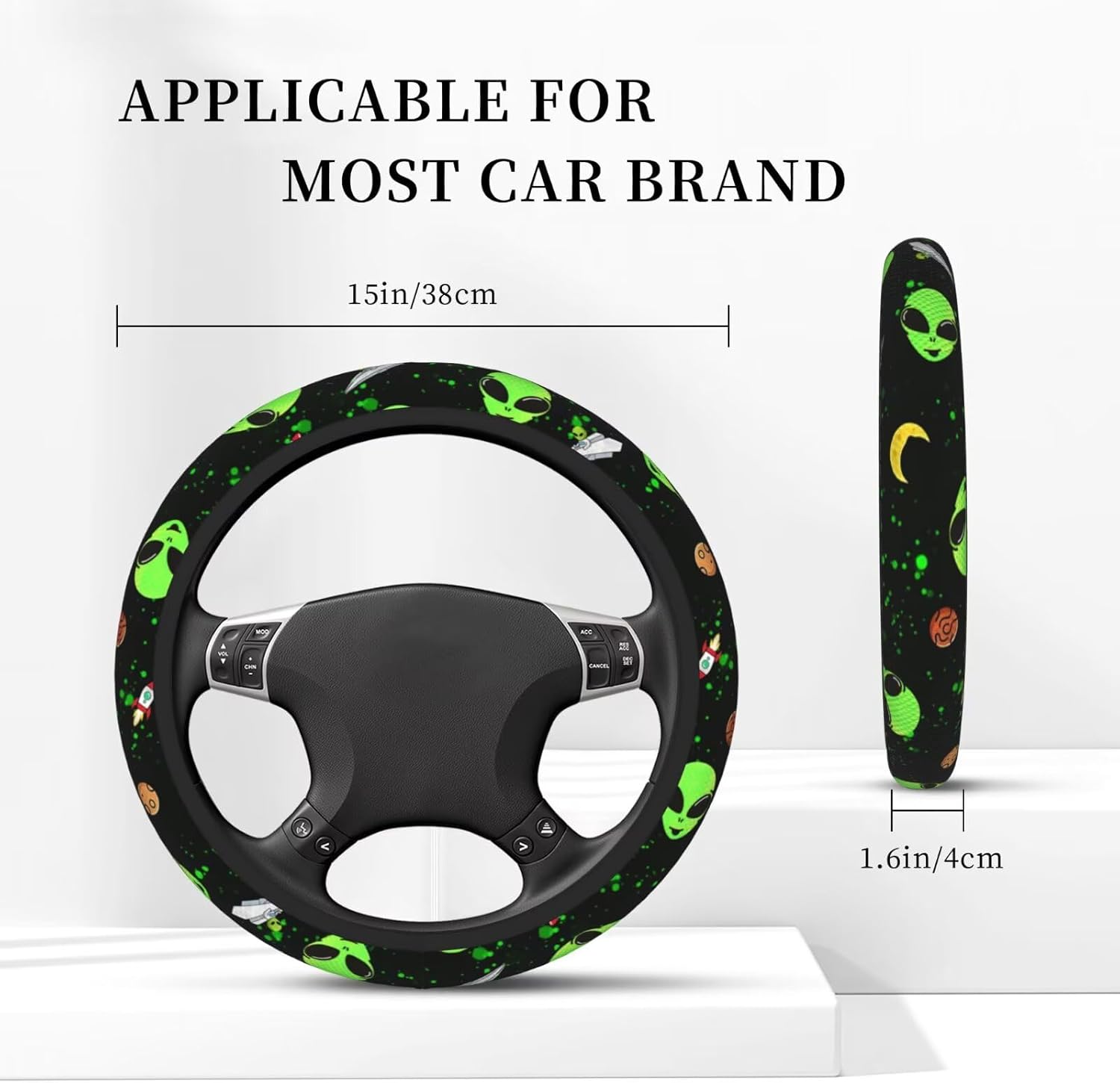 Cartoon Style License Plate Frame Novelty Personalized Car Tag Space Steering Wheel Cover Women License Plate Cover 4 Holes for US Standard Vehicles with Screw Cap Car Accessories