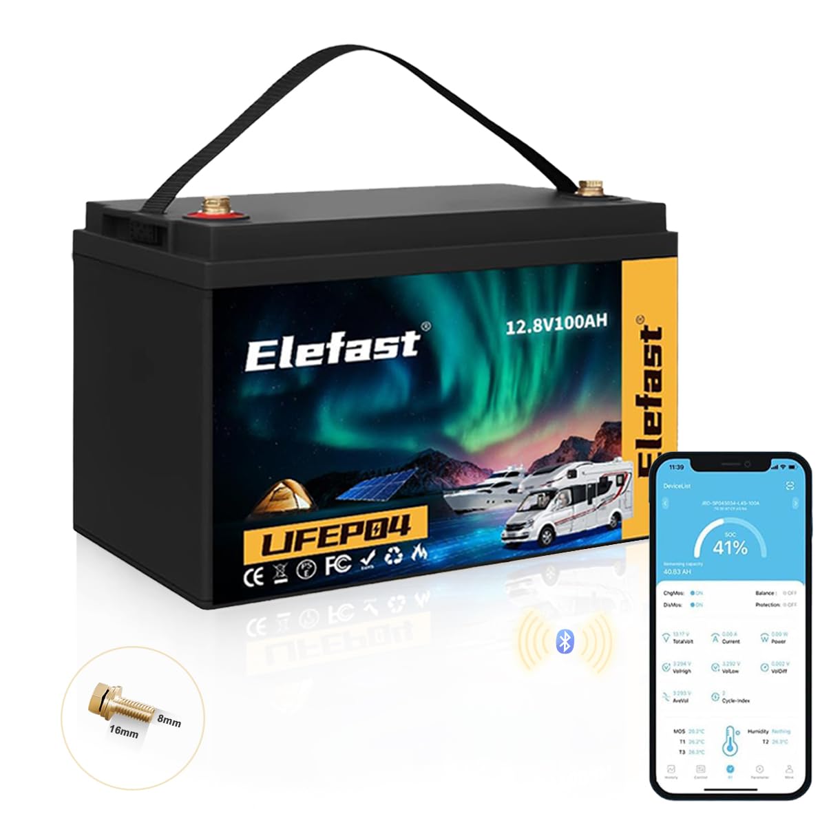 12v 100ah Lifepo4 Battery,12v Lithium Battery Deep Cycle 8000+,BCI Group 31 Battery With Bluetooth and 100A BMS,Max 1280kw Energy,Perfect for RV,Marine/Trolling motor,Camping,Off-Grid System