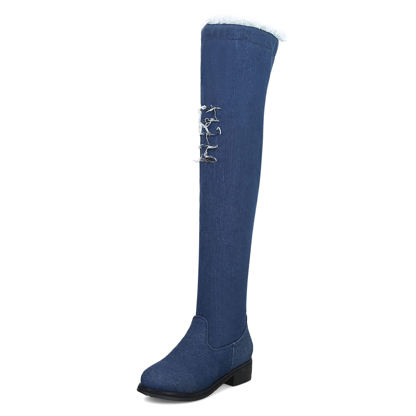 Bellirala Womens Denim Thigh High Boots Flat Over The Knee Boots Side Zipper