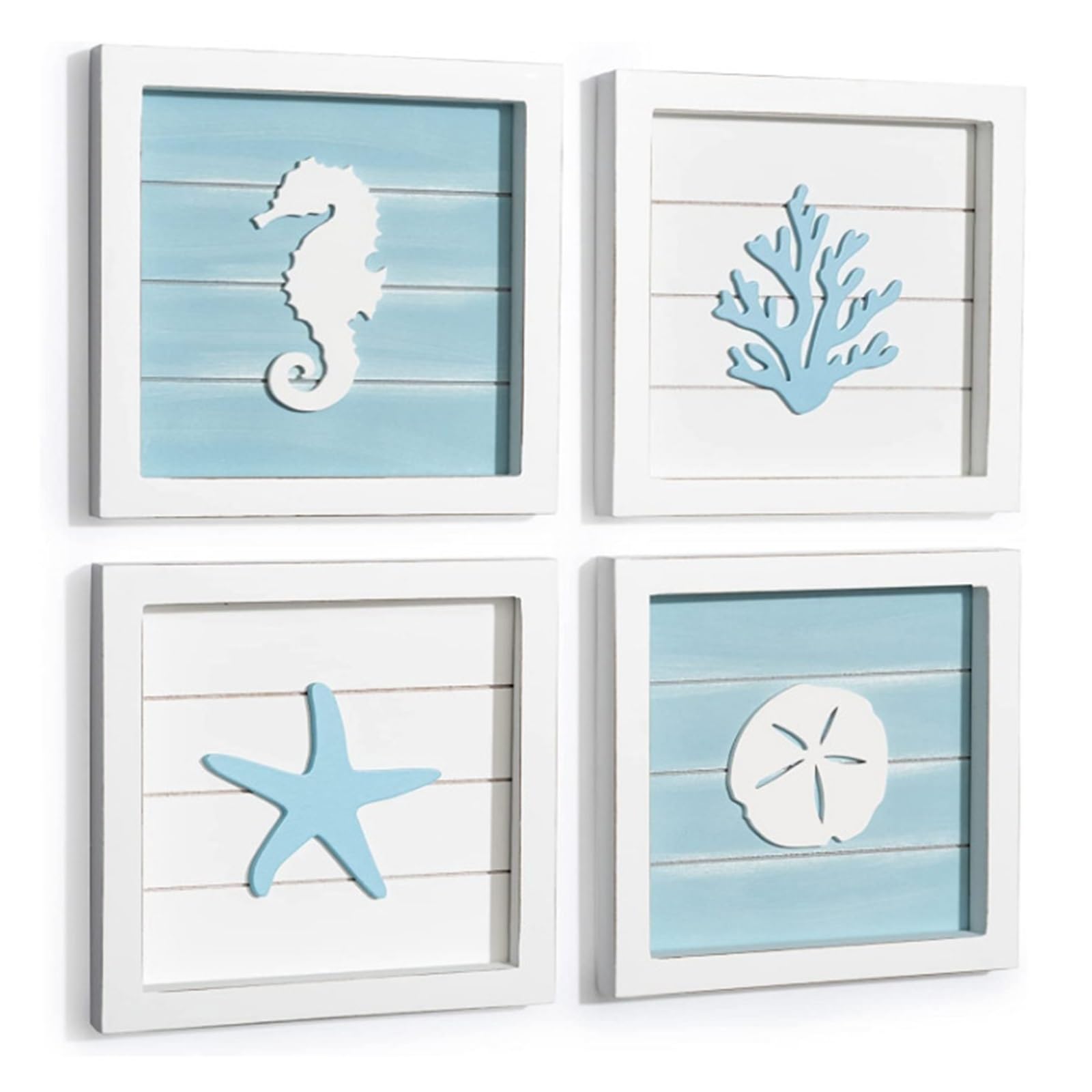THE WHITE SHOP 4pcs Rustic Beach Bathroom Ocean Home Decorations - Coastal Theme Nautical Gifts