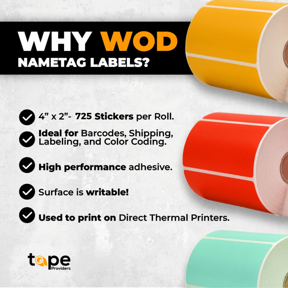 WOD grüne Namensschild-Etikettenrollen – 10,2 x 5,1 cm, 500 leere Aufkleber pro Rolle (16 Stück), rechteckig, permanent klebend für Farbcodierung, Beschriftung, Bestandsverwaltung zu Hause, Geschäft
