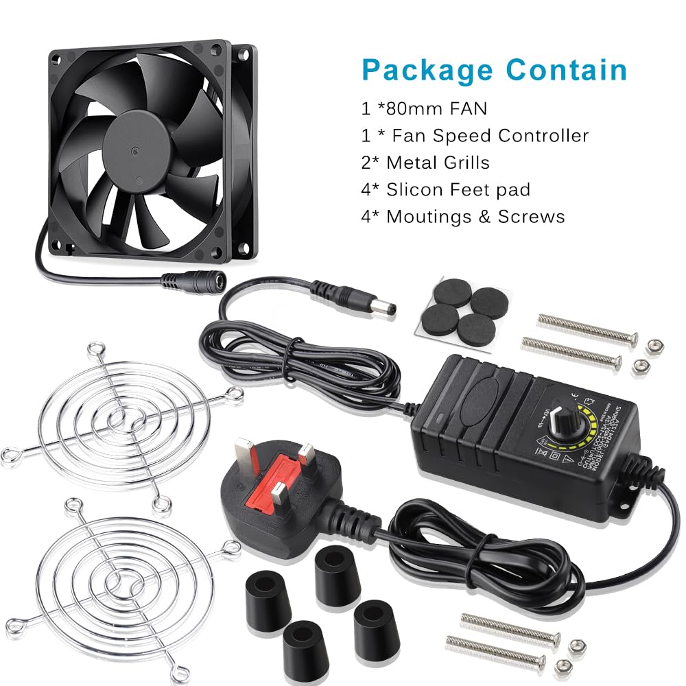 GDSTIME Ventilador de computadora de 220 V 80 mm con enchufe de CA 240 V 80 mmx25 mm,ventilador de refrigeración de gran flujo de aire CC 4 V-12 V,velocidad ajustable para amplificador de computadora