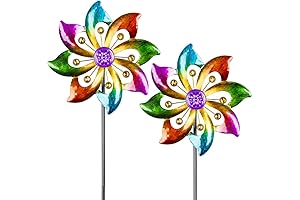 2 Packs Outdoor Metal Wind Spinner: Vibrant Pinwheels for Enchanting Gardens