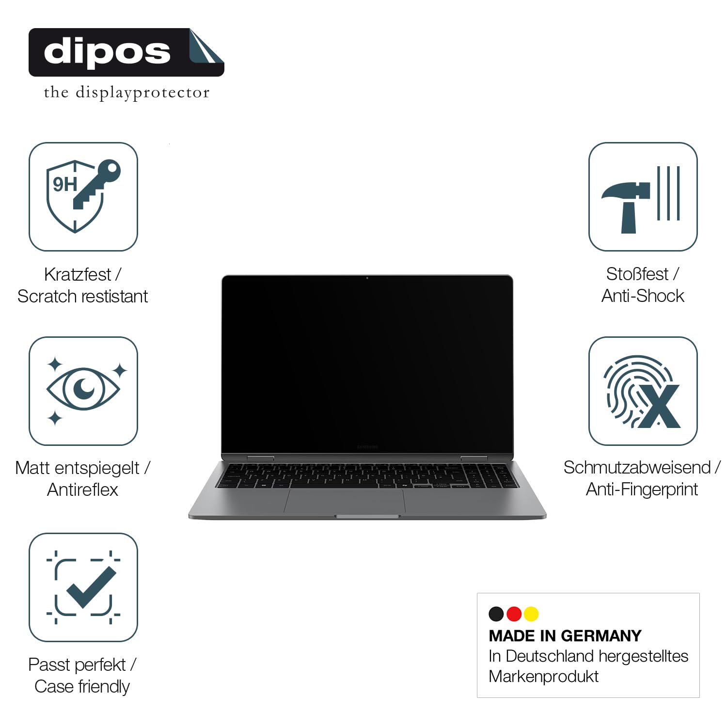 dipos 2x Pellicola 9H opaca per Samsung Galaxy Book4 Edge 15.6 Zoll | Antiriflesso, non si rompe e non si scheggia, non è vero vetro, Anti-Shock, antigraffio, senza bolle, autoadesiva