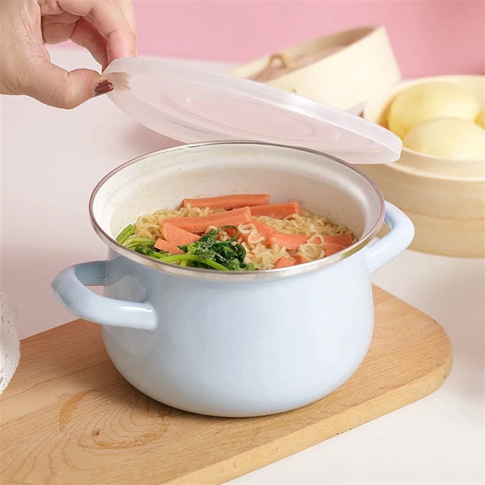 Pentola Smaltata 1,1L Con Coperchio – Doppio Manico Antiscivolo, 16 Cm, Per Minestre E Porridge, Riscalda Velocemente E Trattiene Il Calore