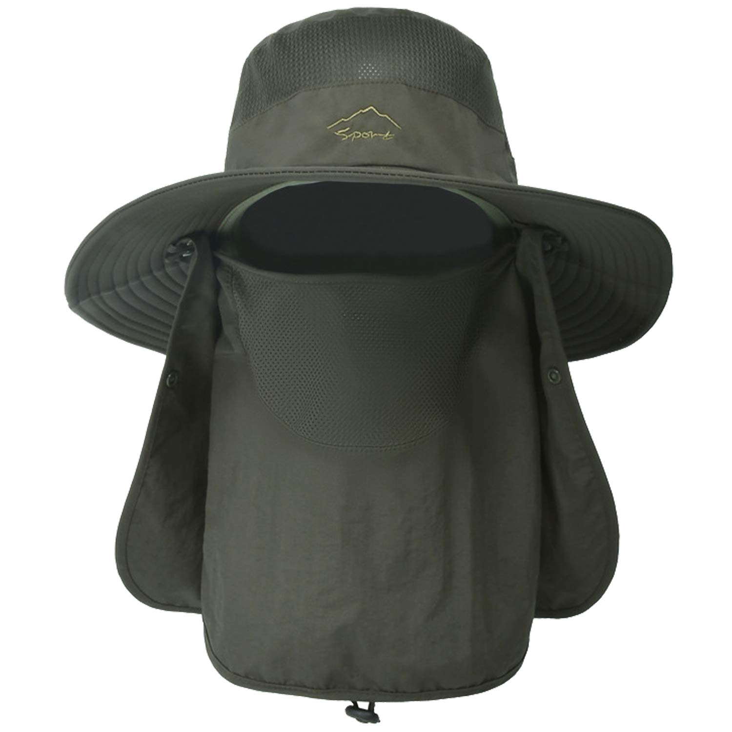 ehsbuy Sombrero de Pescador Hombre Mujeres con Cubierta Facial de ala Ancha Gorro Pescador Senderismo Sombrero para el Sol Malla Safari Jardinería Trekking Proteccion Solar Cubo Sombrero Empacable