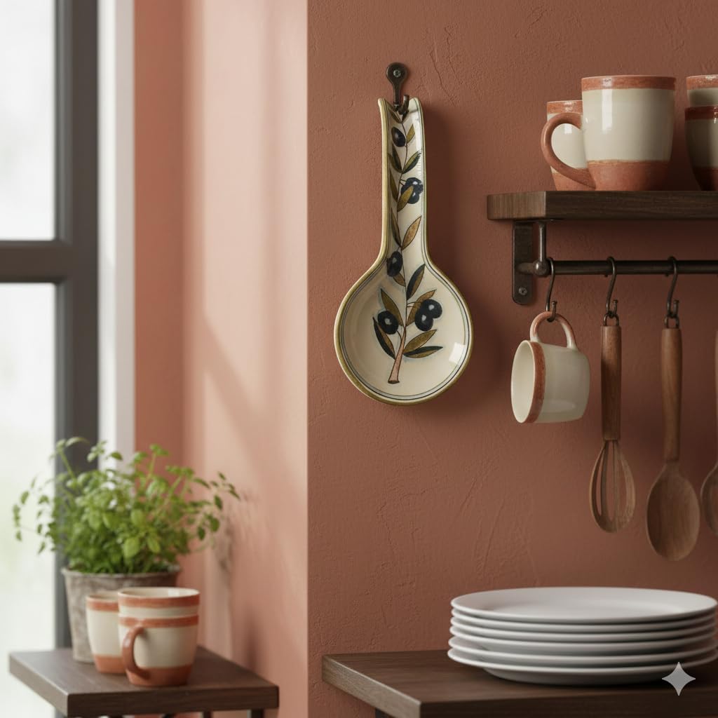 CERAMICHE D'ARTE PARRINI - Italian Ceramic Spoon Rest Holder Decorated Olives Pottery Art Hand Painted Made in ITALY Tuscan