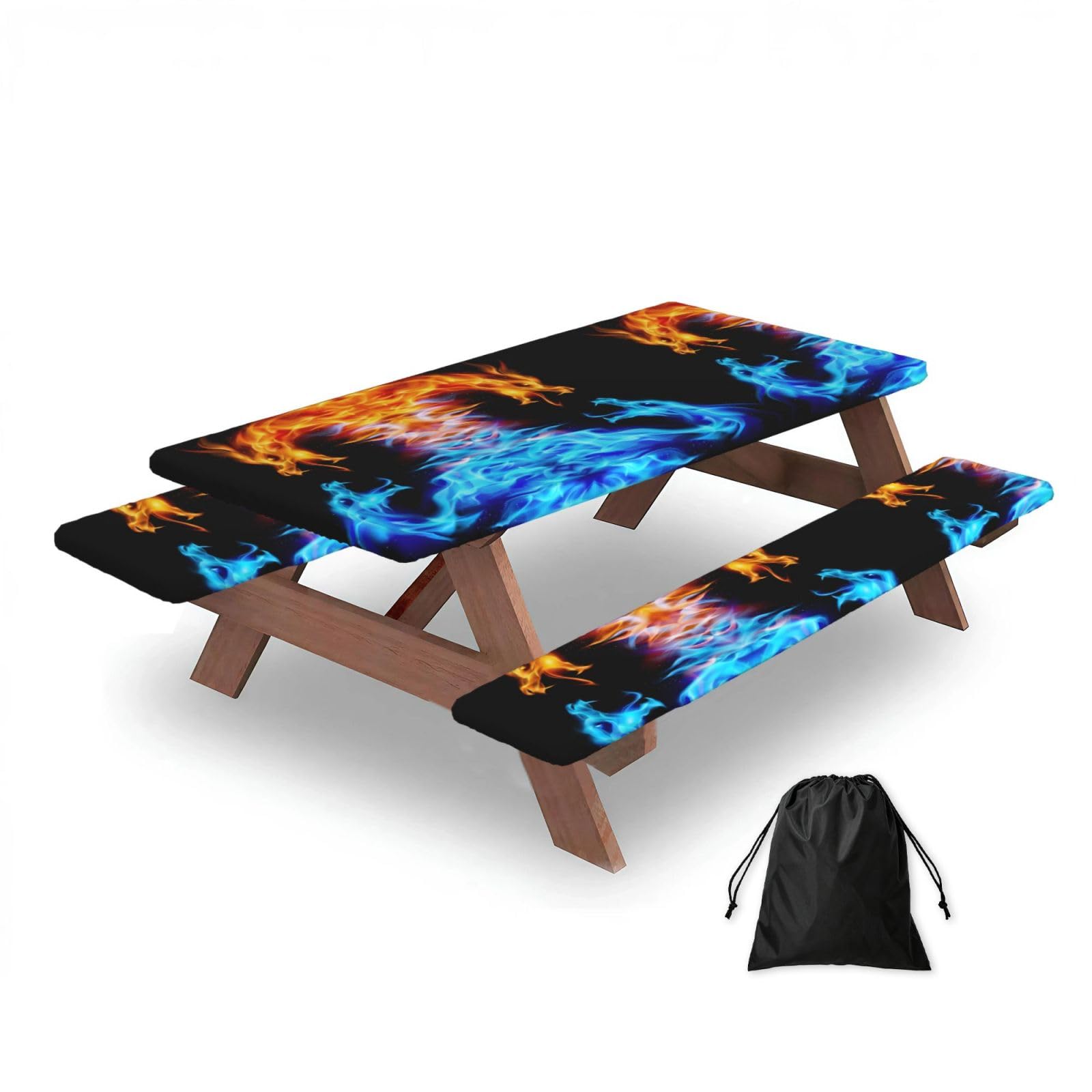 Zqytgfdc Black Ice And Fire Dragons Rectangular Water-Repellent Picnic Tablecloths, Outdoor Camping, Picnic, Bbq