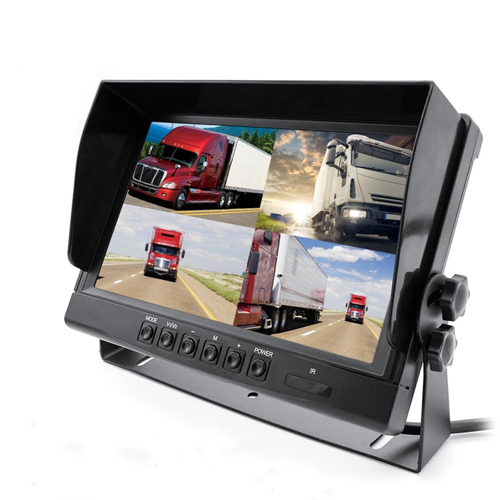 Monitor per Auto da 9" LCD, 4 Canali 4CH, Schermo Diviso Quadrato per Telecamera di Retromarcia per Auto e Camion
