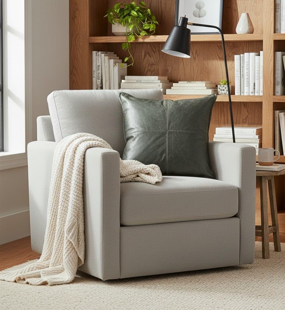 Genuine Leather Pillow Cover Case for Lumbar Throw Couch Pillows - Farmhouse Decorative Modern Sofa Thick & Soft Cushion Covers (Forest Green, 24" x 24")