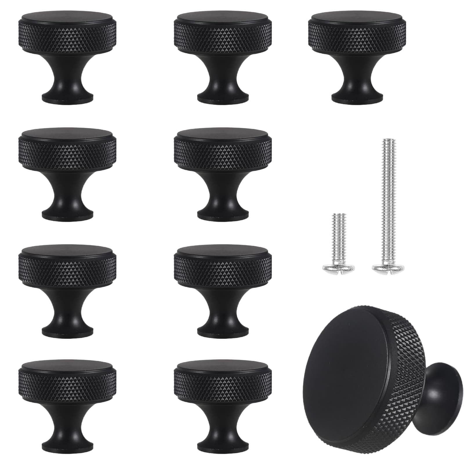 Cabinet Knobs Matte Handles 10PCS, Black Metal Round Embossed Knobs Handle with Screws for Wardrobe Knotted Doors Kitchen Hardware Cabinet Knotted Handles Cabinet Drawers Furniture Dressers Wardrobe