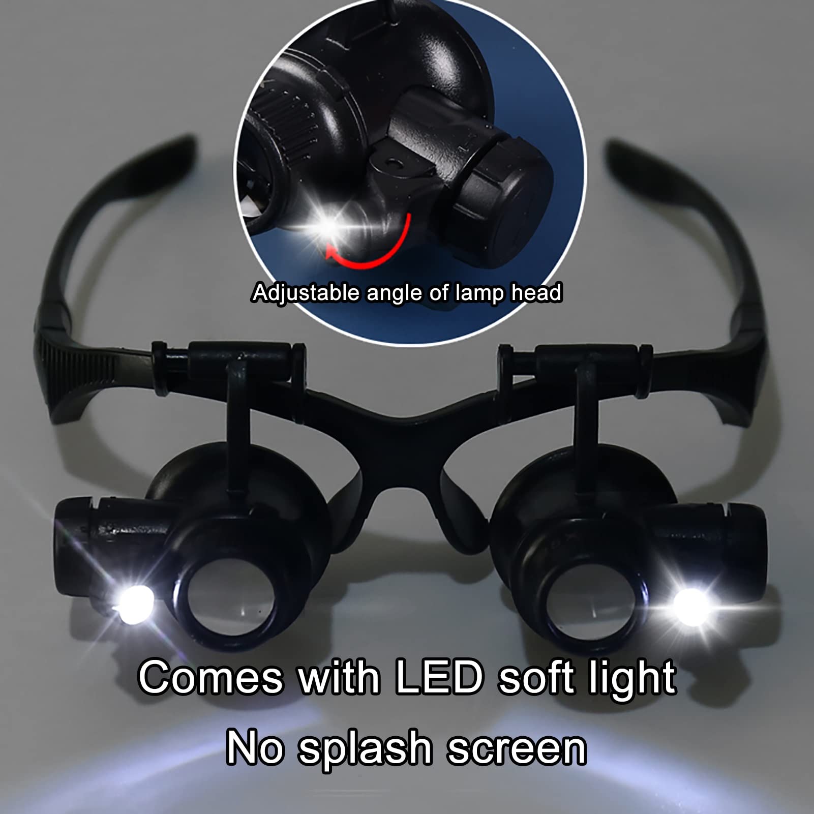 BAFAFA Lupenbrille Kopflupe Mit Licht Reparaturlupe Hilfe Für Präzises Arbeiten, Reparatur Inspektionslupe LED-Licht Für Alte Männer, Schmuck, Identifikation, Uhren, Reparatur