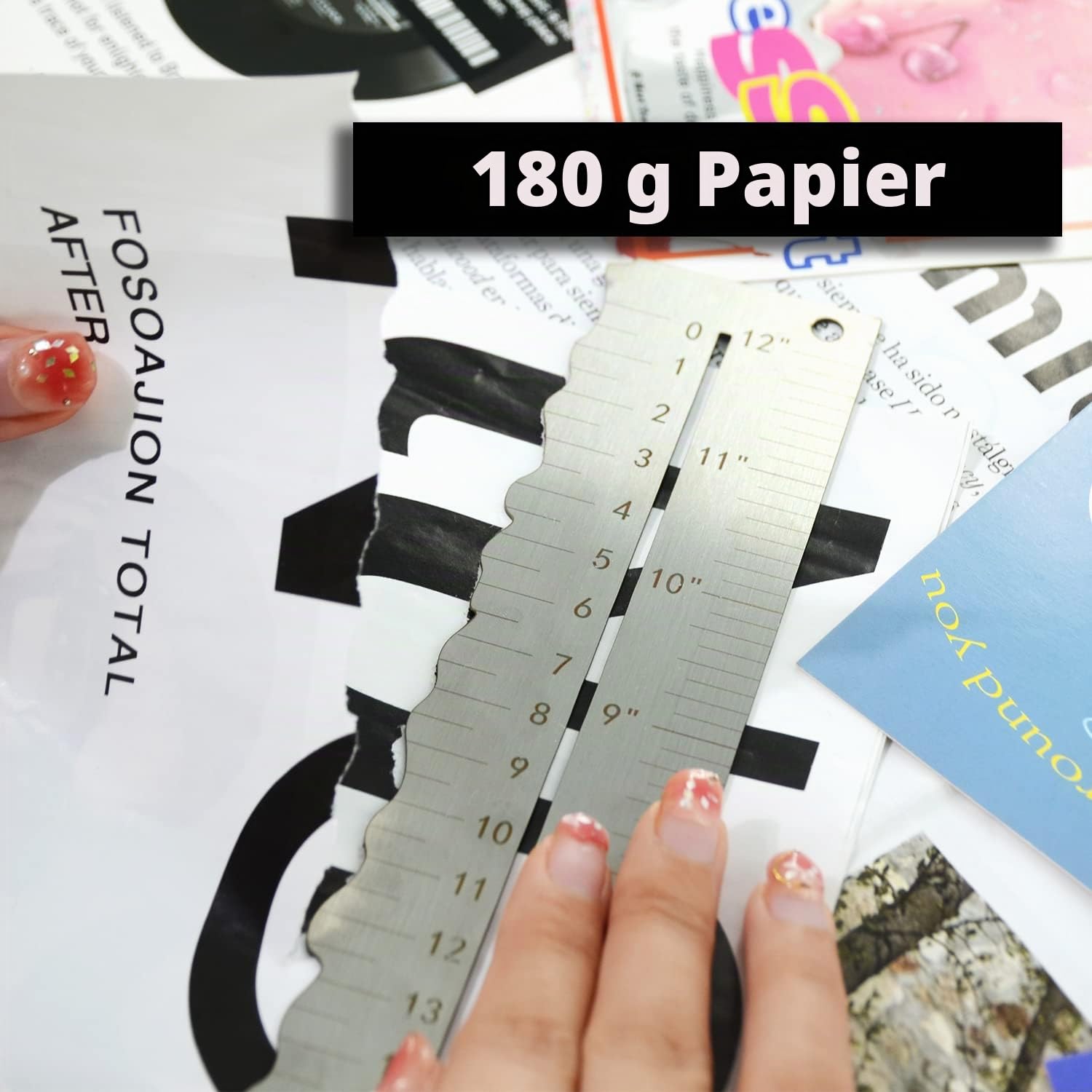 Edelstahl-Metall-Papier-Reißlineal zum Schneiden von Papier bis gewellten Linien, gezackte und unregelmäßige Kanten, 30.5 cm, Messwerkzeug für Ingenieur, Schule, Architekten und Zeichnen, H