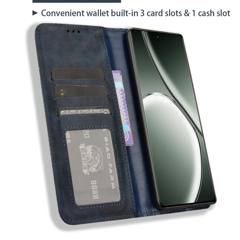COMAKU Compatible with Realme GT 6T Case Leather - Flip Cover Protection magnetic Phone Case wallet with Card Holder - Blue - Image 4
