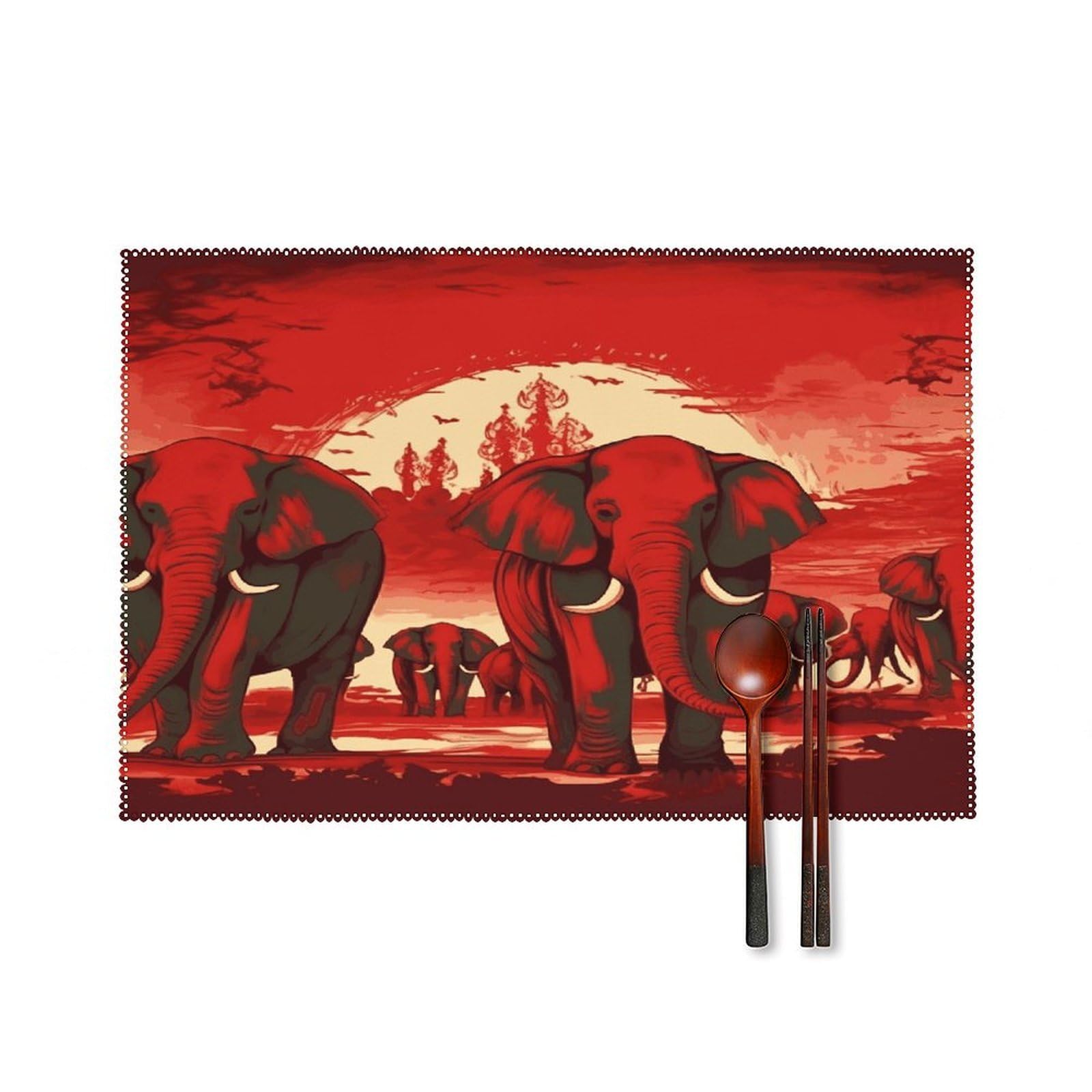 Fodpand Style Elephants Red Placemats Set Of 4 Place Mats Table Mats