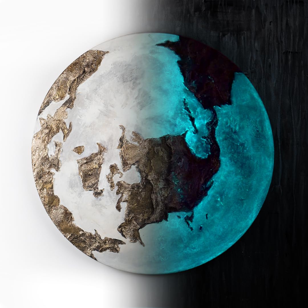 YS-Art Peinture Lumineuse dans Le Noir Terre dorée | Peintures acryliques sur Toile peintes à la Main Décorations d'intérieur | Art Phosphorescent | Art Lumineux KL001 (60cm)