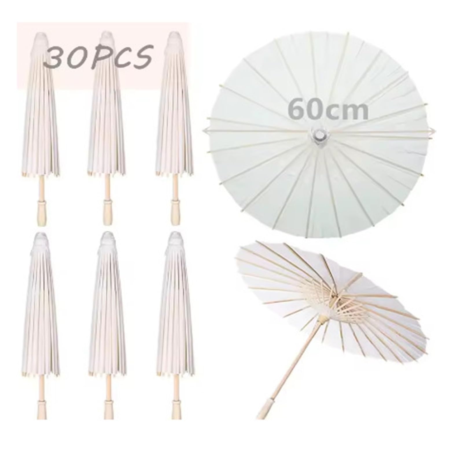 Sonnenschirm Hochzeit 30–50 Stück 80 cm Papierschirm – DIY weißer Sonnenschirm for Hochzeitsfotos, Cosplay-Requisite, Sommer-Weißparty & Stranddekor